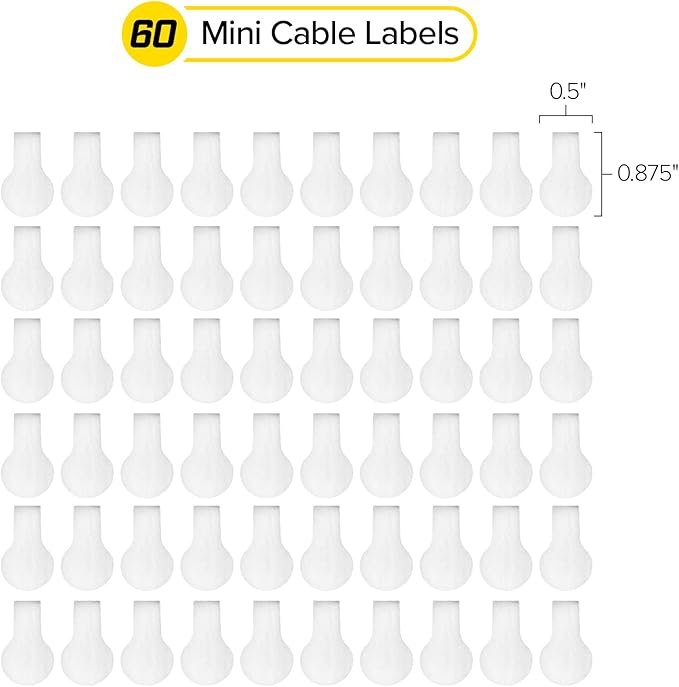 Cable Labels by Wrap-It Storage, Mini, White (60 Pack) Cord Labels, Wire Labels, Cable Tags and Wire Tags for Cable Management and Organizer for Electronics, Computers and More