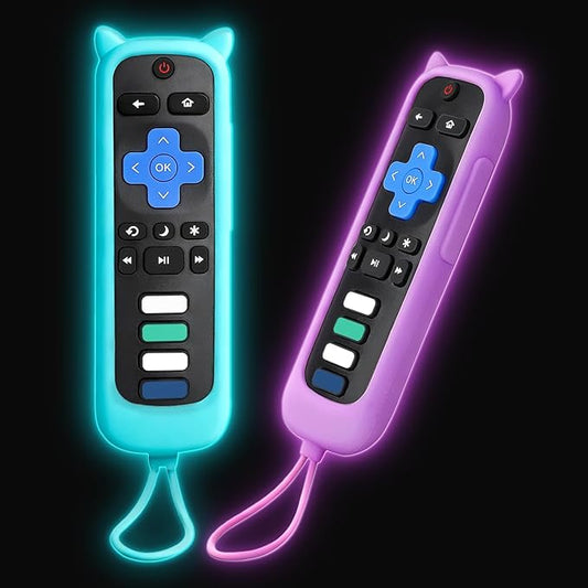 Remote Cover for Roku – 2 Pack Silicone Case Compatible with Roku TV Remotes for TCL/Hisense, Streaming Stick & Express, Universal Controller Sleeve, Glow in The Dark (Blue & Purple)