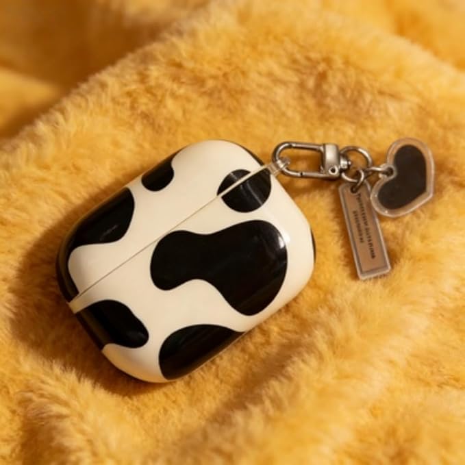 for Airpods 4 Gen Case 2024, Cute Cow Airpods 4th Generation Protective Hard Skin Women Girl with Keychain for Apple iPod Pro 4 Gen Case- Black Cow for Women Girls- Black Cow