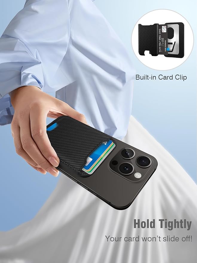 TopMade for Magsafe Wallet, Strongest Magnetic Card Holder for iPhone 17, iPhone 16/15/14/13/12 Series, Leather Magnetic Phone Wallet with Powerful Magnets, RFID Blocking, Fit 4 Cards, Carbon Fiber