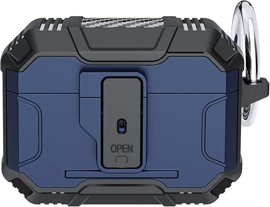 for AirPods Pro 3 Case, Secure Lock Magnetic Lid Cover with Keychain, Military Grade Shockproof Protective Case for Airpods Pro 3rd, Wireless Charging & Front LED Visible, Blue Black
