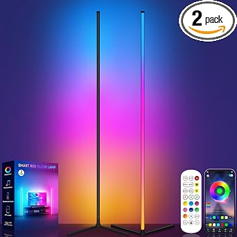 Tyute Floor Lamp, RGB LED Corner Lamp with Music Sync, Smart App and Remote Control Color Changing Ambience Light, 16 Million Colors Standing Lamp for Bedroom Living Room Gaming Room (2pcs)