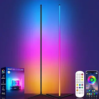 Tyute Floor Lamp, RGB LED Corner Lamp with Music Sync, Smart App and Remote Control Color Changing Ambience Light, 16 Million Colors Standing Lamp for Bedroom Living Room Gaming Room (2pcs)