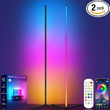 Tyute Floor Lamp, RGB LED Corner Lamp with Music Sync, Smart App and Remote Control Color Changing Ambience Light, 16 Million Colors Standing Lamp for Bedroom Living Room Gaming Room (2pcs)
