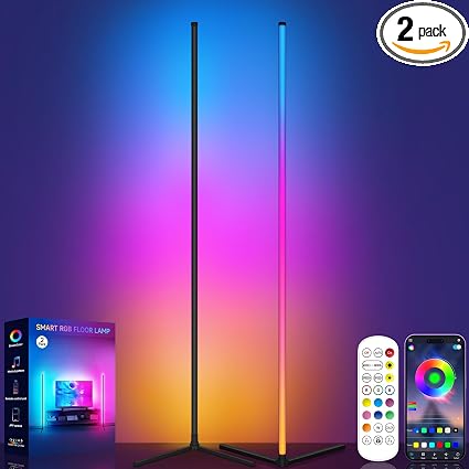 Tyute Floor Lamp, RGB LED Corner Lamp with Music Sync, Smart App and Remote Control Color Changing Ambience Light, 16 Million Colors Standing Lamp for Bedroom Living Room Gaming Room (2pcs)