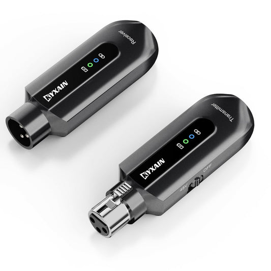 Wireless Microphone Transmitter Receiver 2.4GHz, Wireless Microphone Adapter Rechargeable XLR Transmitter Receiver for Mixer PA Speaker DSLR Camera, 48V Phantom Power for Condenser Mic