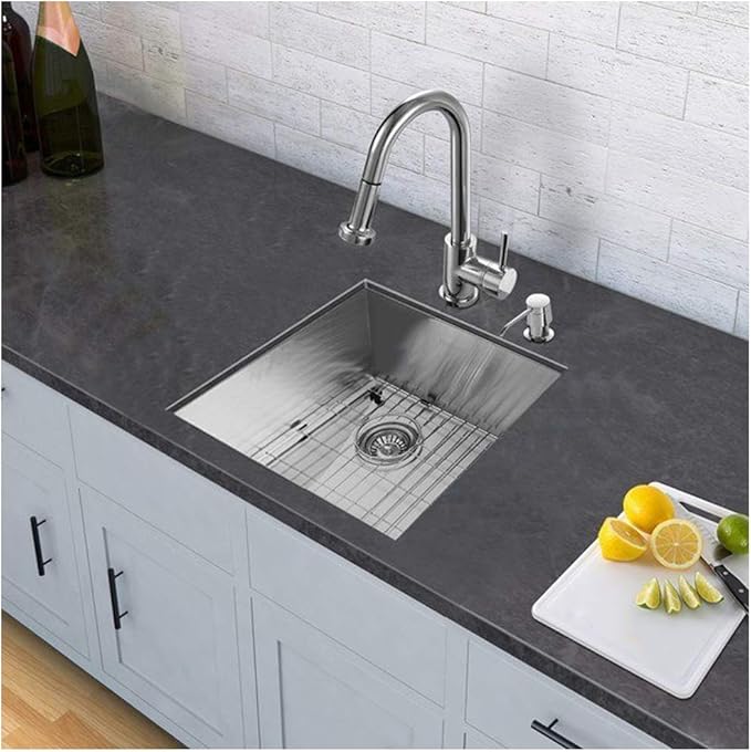 VADANIA Bar Prep Sink 18-inch, 18"x18"x10", Single Bowl, Undermount, 18 Gauge T304 Stainless Steel, Satin Finish, with Strainer & Bottom Grid, cUPC listed