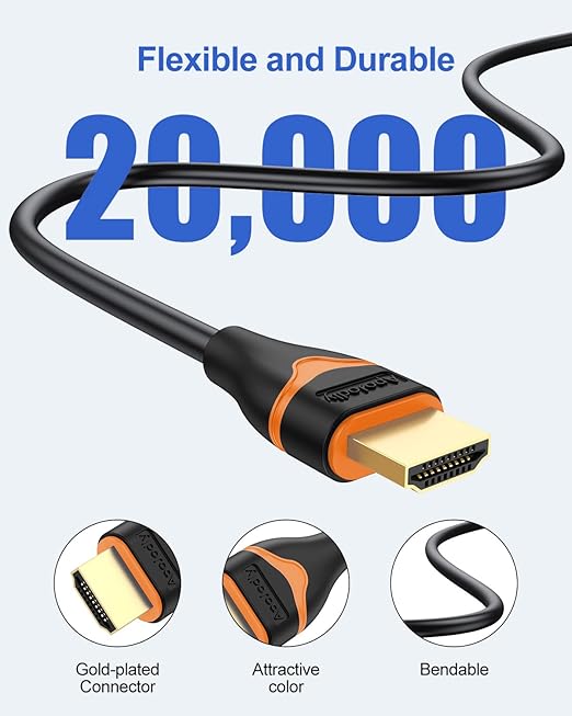 4K HDMI Cable 6.6FT 20-Pack, HDMI to HDMI Cable High Speed HDMI Cord 2.0 Ultra HD 4K@60Hz, 2K@144Hz, HDR, 3D, Dolby, HDCP 2.2, ARC for PS5, PS4, HDTV, Monitor, Xbox, Blu-ray, Laptop