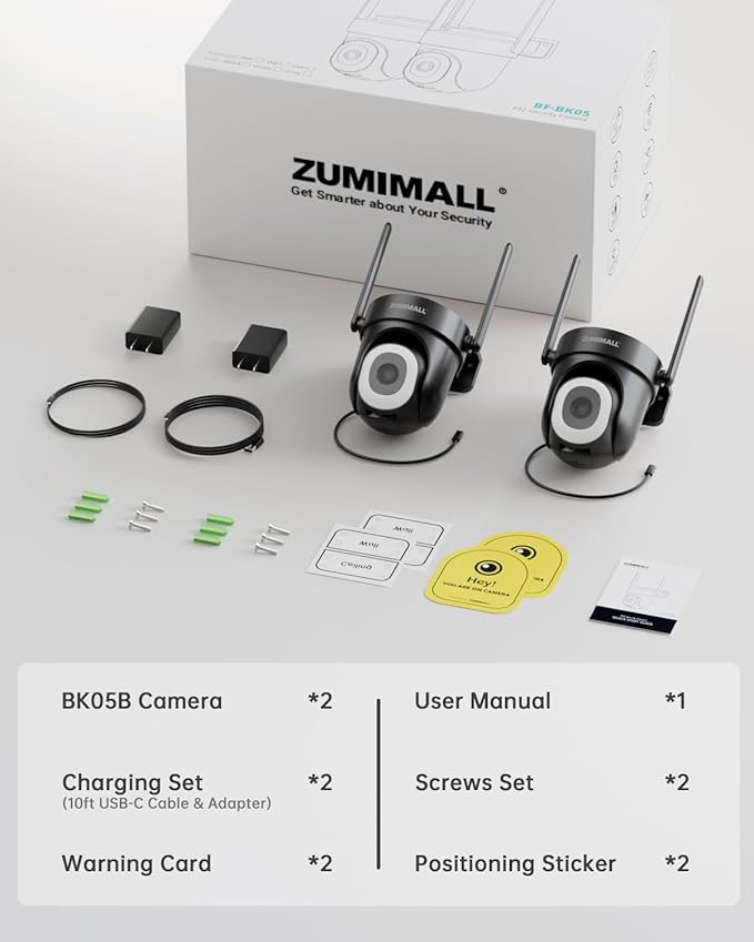 ZUMIMALL 2K Cameras for Home Security, 2.4G/5G WiFi Camera for 24/7 Recording | Motion & Noise Detection, Auto Tracking, Cloud & No-Monthly-Fee SD Storage | Works with Alexa Google - 2-Pack (Black)