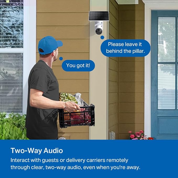Tapo TP-Link 𝗧𝗮𝗽𝗼 SolarCam C402 Kit, Outdoor Battery Camera w/Solar Panel Base, Wireless, 1080P, Free Person Detection, SD/Cloud Storage, Color Night Vision, No Hub Needed, Works w/Alexa