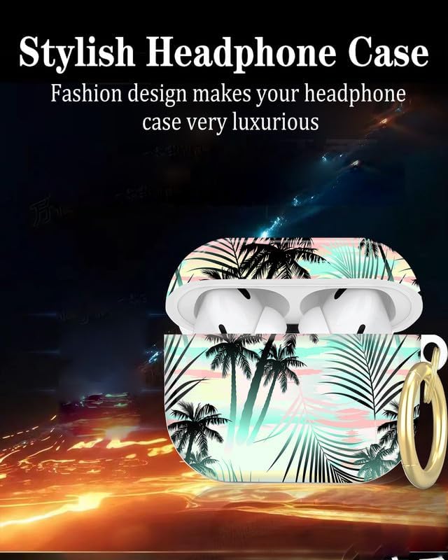 Compatible with AirPod Pro 2nd/1st Generation Case Cover with Key Chain,Full Protective Shockproof Wireless Headphone Case for Airpod Pro 2023/2022/2019(Tropical Summer Palm)