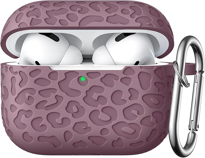for Airpods Pro 2nd Generation Case Cover Compatible with Airpod Pro Case Cover,Leopard Engraved Skin Cover Compatible with Apple Airpods Pro 2nd/1st Case,Front LED Visible,Smoke Violet