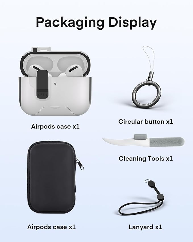 Maxjoy for AirPods Pro 3 Protective Case with Cleaning Kit, Military Hard Case with Lock Shock-Absorbing, White