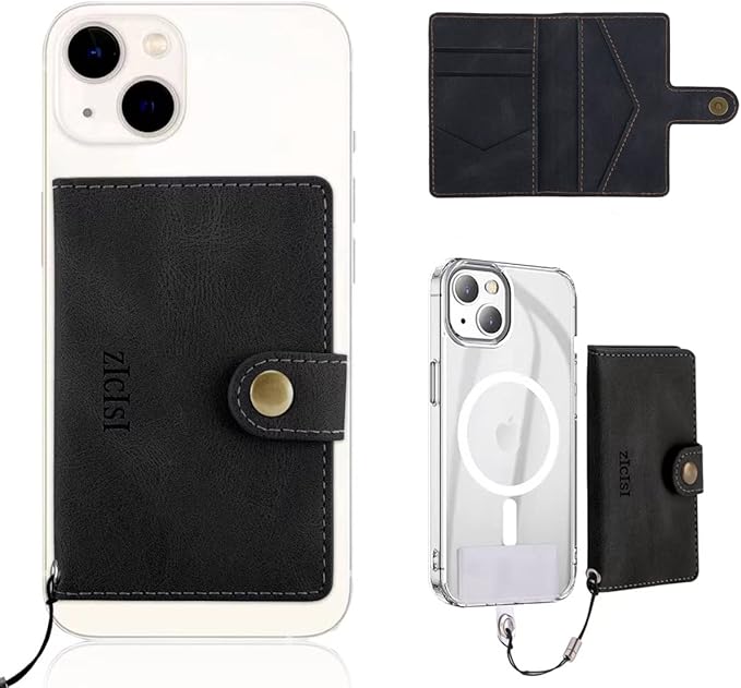 for Apple Magsafe Wallet,Magnetic Phone Wallet for iPhone 16/15/14 Pro Max/14 Pro/14 Plus/13/12 Series,5 Card Holders with Magsafe and RFID Blocking,Vegan Leather,Black