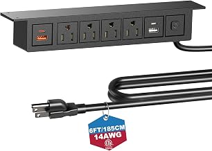 Under Desk Power Strip with Switch, 8 in 1 Mountable Power Strips with 4 USB Ports Fast Charging, Under Desktop Outlet 4 AC Outlets, 6FT Cord for Home Office Desk - Image 1