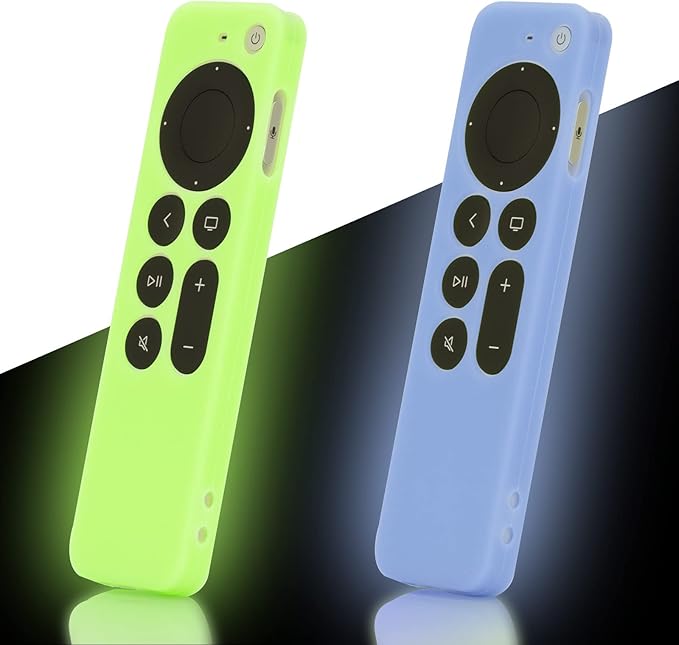 LEFXMOPHY Silicone Cases for Apple TV Remote Case 2021-2024 4K Siri 2nd 3rd Generation - Cover Skin for AppleTV Control 2-Pack Green and Blue Glow in Dark