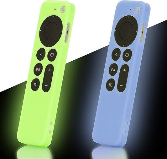 LEFXMOPHY Silicone Cases for Apple TV Remote Case 2021-2024 4K Siri 2nd 3rd Generation - Cover Skin for AppleTV Control 2-Pack Green and Blue Glow in Dark