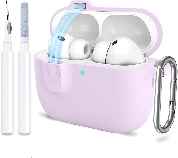 ATUAT for AirPods Pro 3 Case with Magnetic Lid Lock, Protective Soft Silicone Cover with Keychain Cleaner Kit for Women Men for Apple AirPods Pro 3rd Generation(2025), Front LED Visible, Lavender