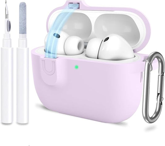 ATUAT for AirPods Pro 3 Case with Magnetic Lid Lock, Protective Soft Silicone Cover with Keychain Cleaner Kit for Women Men for Apple AirPods Pro 3rd Generation(2025), Front LED Visible, Lavender