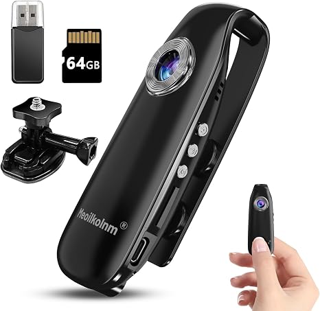 Meoilkolnm Mini Body Camera with Audio and Video Recording 1080P 64GB Motion Detection Video Recorder Wearable POV Camcorder with Magnetic Pocket Portable DV for Cycling,Pets,Walking,Travaling