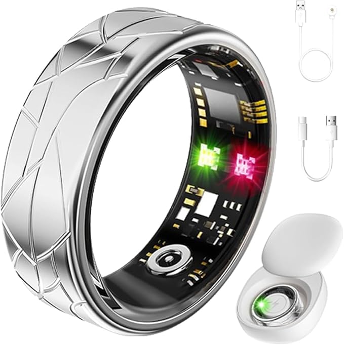 Smart Ring Fitness Tracker Sleep Tracking Heart Rate Monitor Pedometer, Waterproof Activity Tracker Fitness Ring Steps Counter, Gesture Controls for Short Video, 8 Days Last, Silver, #10