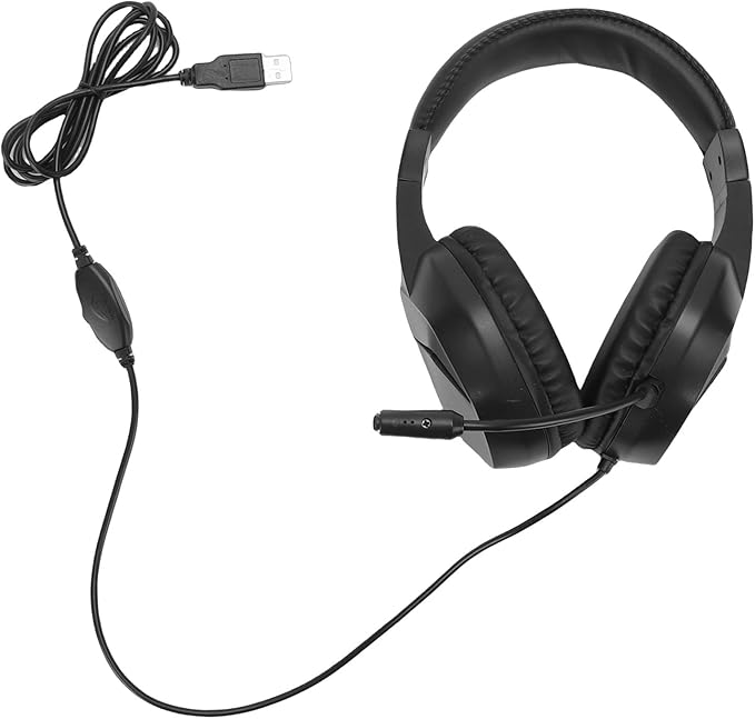 Tangxi USB Wired Headset, PC RGB Lighting Headphone with Noise Canceling Mic, Noise Isolation 40mm Drivers, Virtual 7.1 Surround Sound, for PC Gaming Call Center Online Classes (Black)