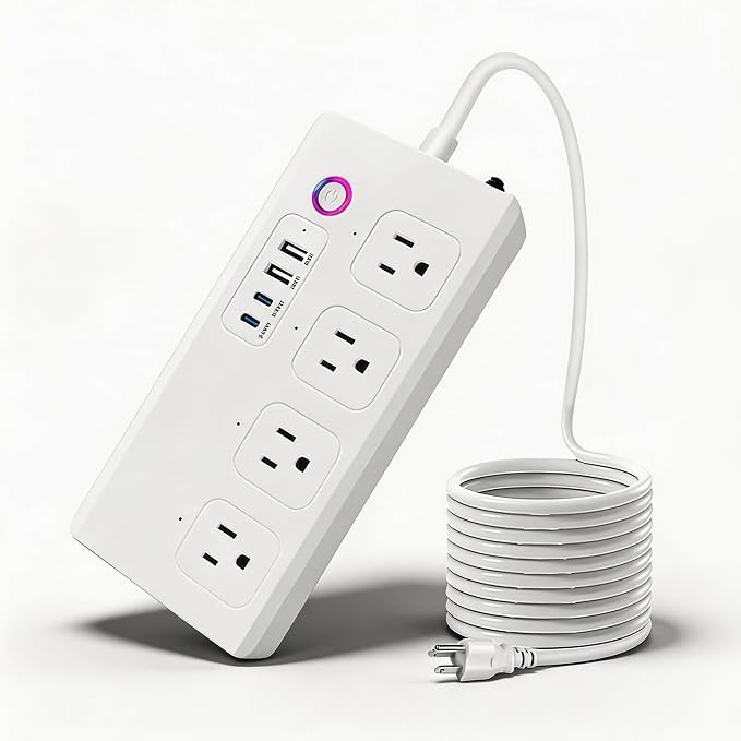 Smart WiFi Power Strip Surge Protector, Extension Cord w/ 4 Individually Controlled AC Outlets and 4 USB Ports(3USB A+1USB C), Voice/Remote Control Smart Plug Works with Alexa, Google Home, IFTTT