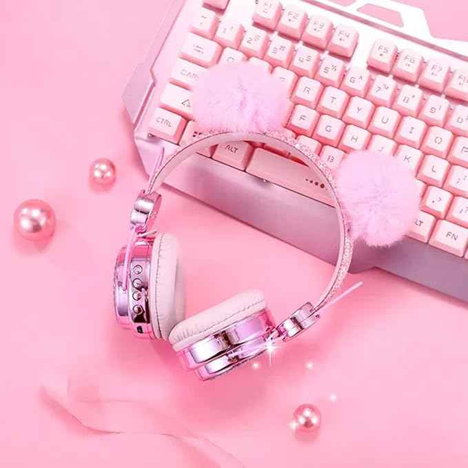 Kids Headphones Wireless Bluetooth 5.3 Colorful LED Lights Over-Ear 85dB Volume Limited Girls Headphones for Children/Teens/Gift/School/Tablet/Travel (Pink)