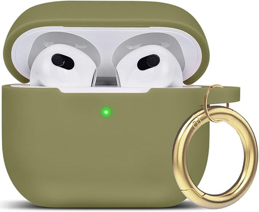 Silicone Compatible with AirPods 3 Case 2021, Gawnock Soft Case Compatible with AirPods 3rd Generation Cover for Women Girls with Keychain - Army Green