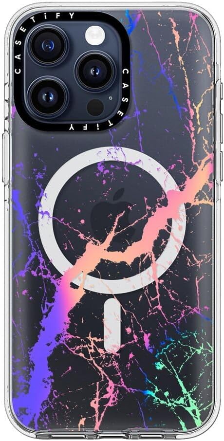 CASETiFY Clear iPhone 15 Pro Max Case [Not Yellowing / 6.6 ft. 3X Military Grade Drop Protection/Compatible with Magsafe] - Hypnotic Marble Rainbow - Clear