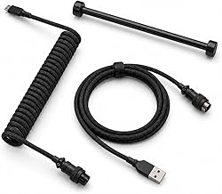 MOSHOU Pro Coiled USB-C Keyboard Cable, Metal Guide Bar & Aviator, Black - Image 1