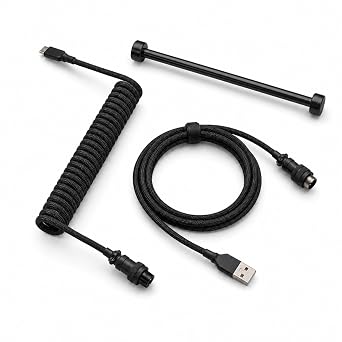 MOSHOU Pro Coiled USB-C Keyboard Cable, Metal Guide Bar & Aviator, Black