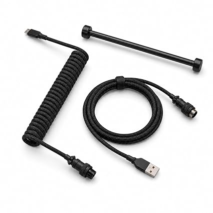MOSHOU Pro Coiled USB-C Keyboard Cable, Metal Guide Bar & Aviator, Black