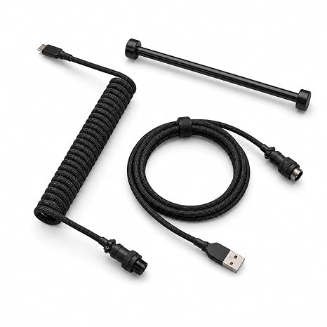 MOSHOU Pro Coiled USB-C Keyboard Cable, Metal Guide Bar & Aviator, Black