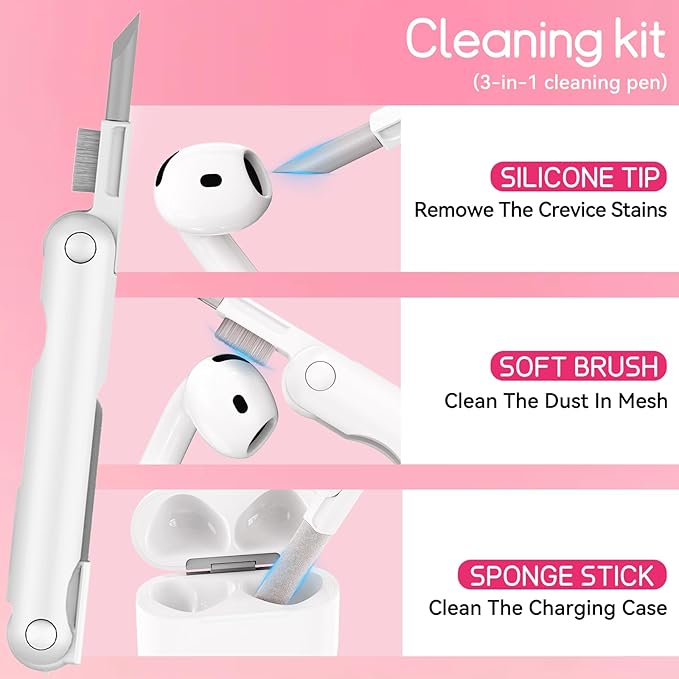 Clear Case for AirPods 4 Case Cover with Safety Lock,Soft TPU Cover with Phone Stand & Cleaning Kit,Cute Bling Keychain for Women Girls-Glitter Pink