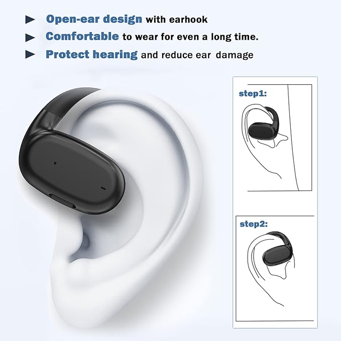Single Earbud Open Ear Air Bone Conduction Earbud One Ear Headphones Ear Buds Head Set Wireless Bluetooth Headset Earpiece for Cell Phone Ear Piece with Microphones