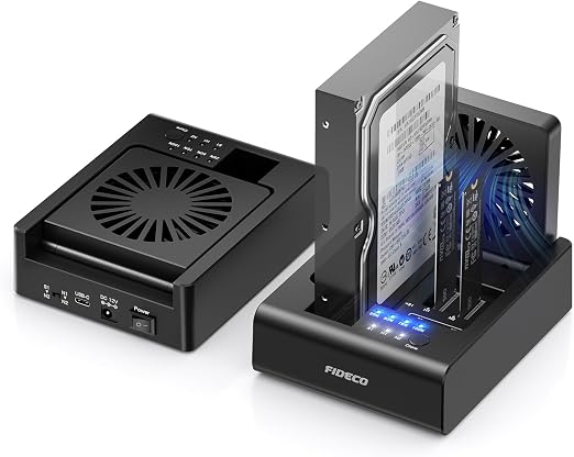 FIDECO M.2 NVMe SSD Cloner and Duplicator, 3-Bay Hard Drive Cloner Dock for M.2 NVMe SSD and 2.5"/3.5" SATA HDD, Hard Drive Reader with Foldable Cooling Fan, Ultimate Heat Dissipation, Tool-Free