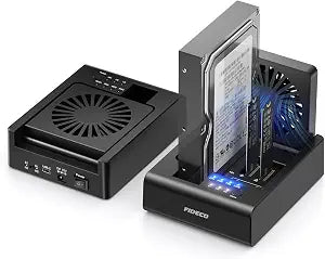 FIDECO M.2 NVMe SSD Cloner and Duplicator, 3-Bay Hard Drive Cloner Dock for M.2 NVMe SSD and 2.5"/3.5" SATA HDD, Hard Drive Reader with Foldable Cooling Fan, Ultimate Heat Dissipation, Tool-Free