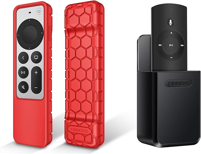 Fintie Bundle: Case for Apple TV 4K / HD Siri Remote Controller (2nd Gen / 3rd Gen) 2021 2022- Honey Comb Lightweight Anti Slip Shockproof Silicone Cover + Remote Holder Bracket Shelf