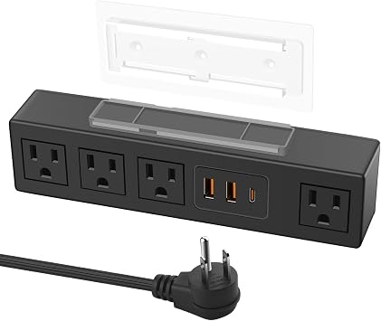 HHSOET Power Strip with USB Fast Charg, Flat Plug Extension Cord, 10Ft, 30W