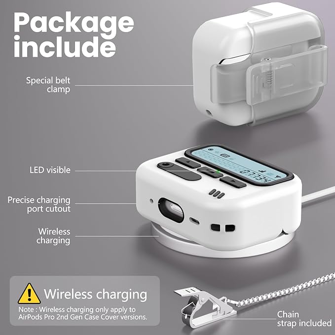 (with Safety Lock) Pager Cases Compatible with AirPods Pro 2nd Generation Case Cover with Cleaner Kit,Hard TPU Full Protection for AirPods Pro 2 Charging Case(USB-C)(2023/2022/2019) for Men-White
