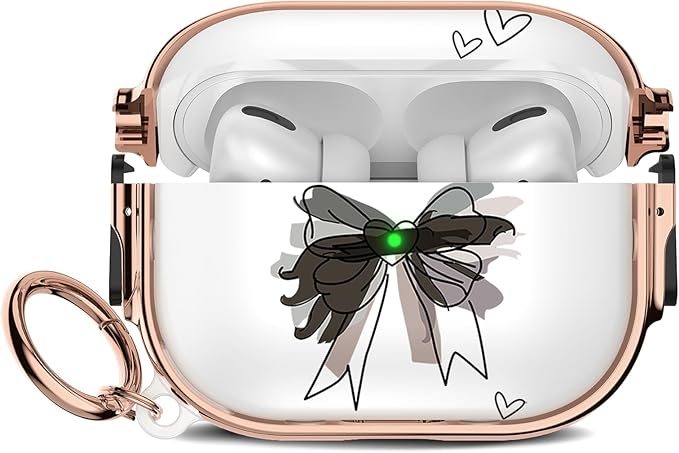Maxjoy for Cute Airpods Pro 2 case with Safety Lock,Compatible Airpods Pro Case 2nd/1st Gen,Compatible Black Bow AirPods Case Cover for Women Girly with Keychain-Transparent