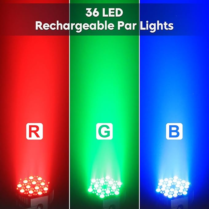 HOLDLAMP Rechargeable Par Lights 36W RGB Battery Powered, Wireless LED Par Lights DJ Uplights Sound Activated& Remote Control for Wedding Events Club Party Church Stage Lighting, 16 Pack