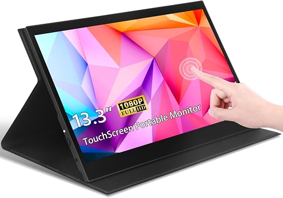 13.3" Touchscreen Portable Monitor, 1080P FHD IPS Display, USB-C & HDMI Plug-and-Play, Dual Speakers, Smart Cover & VESA Mount, External Monitor for Laptop, PC, Smartphone & Game Consoles