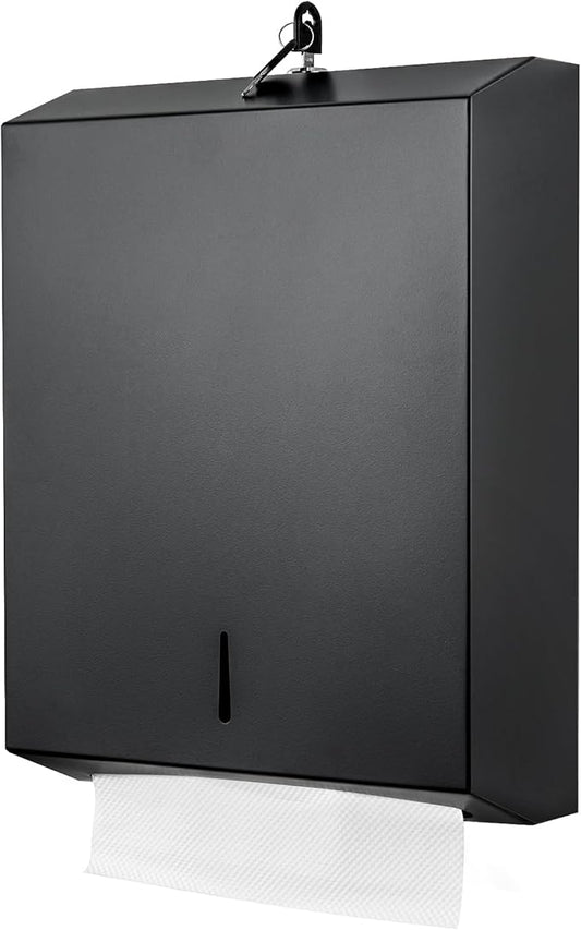 Paper Towel Dispenser Wall Mount Commercial c fold Multifold Trifold, Touchless Hand Towel Dispenser with Lock, (Matte Black)