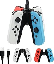 GLDRAM 4 in 1 Joypads Charger Grip for Nintendo Switch & Switch OLED Accessories, Switch Controller Charging Dock Converts to Grip, Charger Dock Stand with LED Indicator and Charging Cable - Image 1