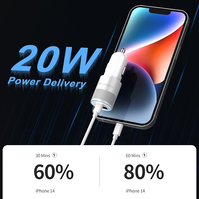35W USB C Fast Car Charger [Apple MFi Certified] for iPhone 14 Pro/14 Pro Max/14+, iPhone 13/12/11/Mini/XS/XR/8/SE, iPad, 20W PD3.0 Rapid Charging Adapter + 3Ft Type C to Lightning Cable Cord - White
