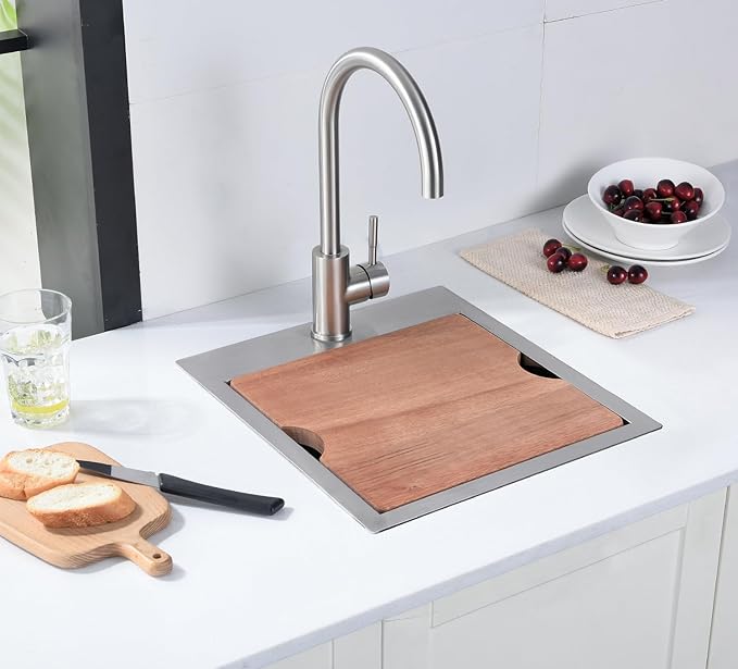 15 x 17 Inches Drop-in Kitchen Bar Sink, 15 Inch Stainless Steel Bar Sink Workstation Kitchen Sinks Topmount Single Bowl Small Kitchen Sink
