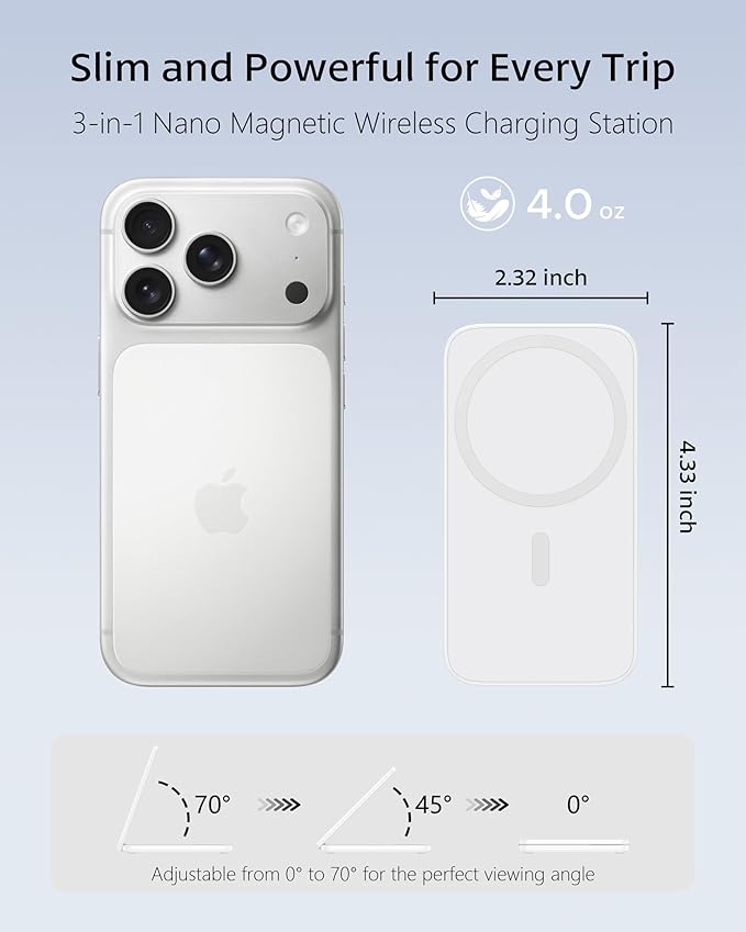 3 in 1 Qi2 Magnetic Wireless Charging Station for Apple, Foldable Charger Stand for iPhone 17/16/15/14/13/12 Pro Max, Apple Watch Ultra/Series & AirPods Pro Fast Charging Dock