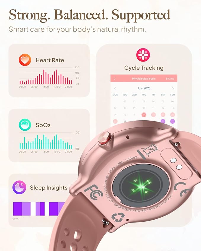 Smart Watch for Women Men, for Android iOS with Sleep & Calorie Monitor, Pedometer Fitness Tracker, Bluetooth Call, IP68 Waterproof, 112+ Sport Modes Round Face Smartwatch (Rose Taupe)